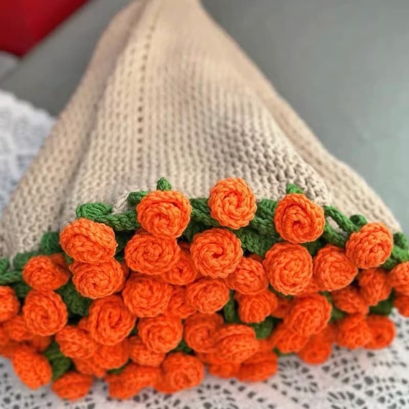 花朵毛毯花束毯子手工毯編織diy材料包鉤織玫瑰毛線禮物
