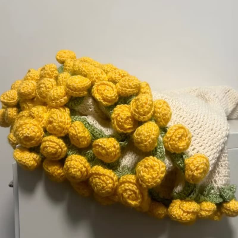 花朵毛毯花束毯子手工毯編織diy材料包鉤織玫瑰毛線禮物