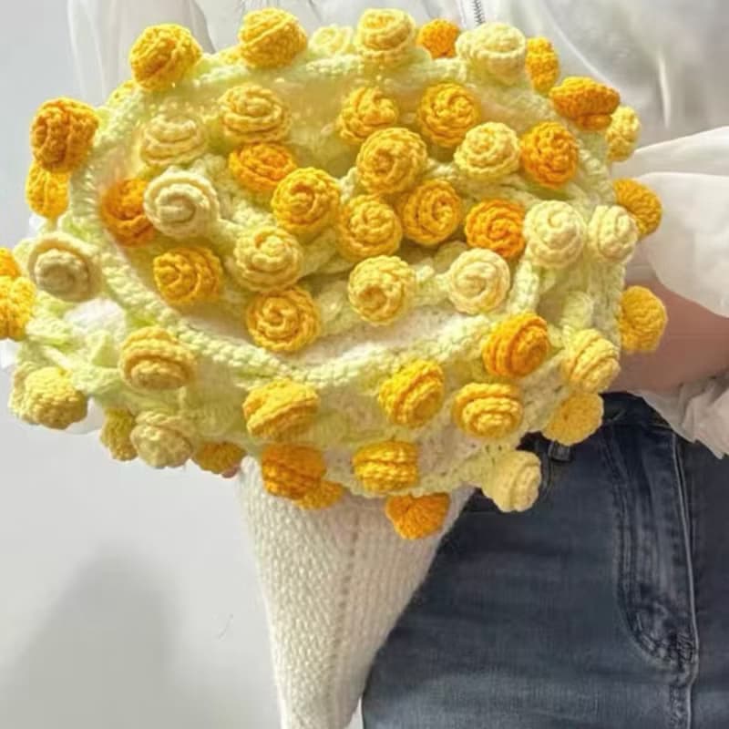 花朵毛毯花束毯子手工毯編織diy材料包鉤織玫瑰毛線禮物