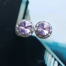 Vintage Jewelry 西洋古董飾品  粉紫 飛碟石 秀氣 針式耳環