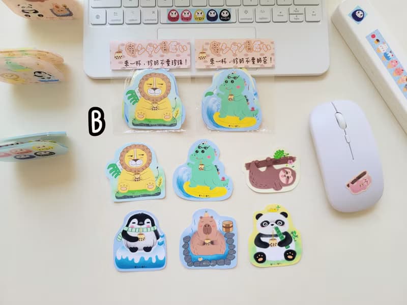 達磨動物珍珠奶茶 防水貼紙 行李箱貼紙