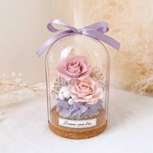 永生花玻璃盅-甜語粉紫 l 不凋花玻璃盅 日本玫瑰 乾燥花盅