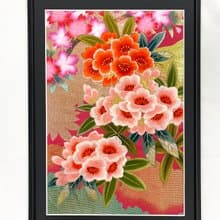色打掛からつくるアートパネル　vintage kimono  刺繍着物 和モダン 和風インテリア プレゼント 花柄 結婚祝 新築祝  縁起物 額装インテリア　６