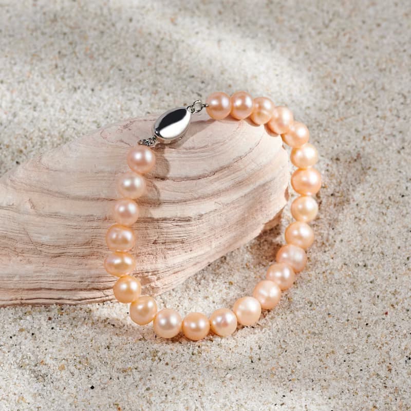 天然粉色淡水珍珠手鍊 銀色元寶扣 8-9mm   簡約時尚 情人節禮物