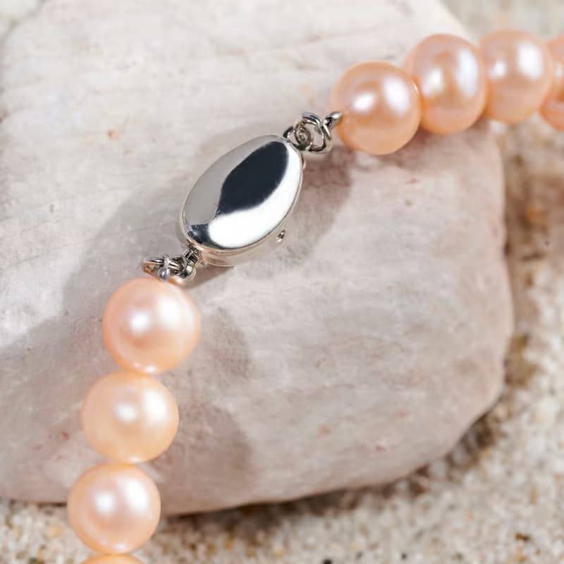 天然粉色淡水珍珠手鍊 銀色元寶扣 8-9mm   簡約時尚 情人節禮物