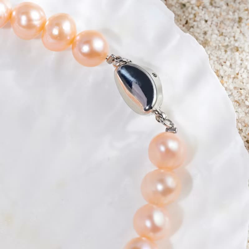 天然粉色淡水珍珠手鍊 銀色元寶扣 8-9mm   簡約時尚 情人節禮物