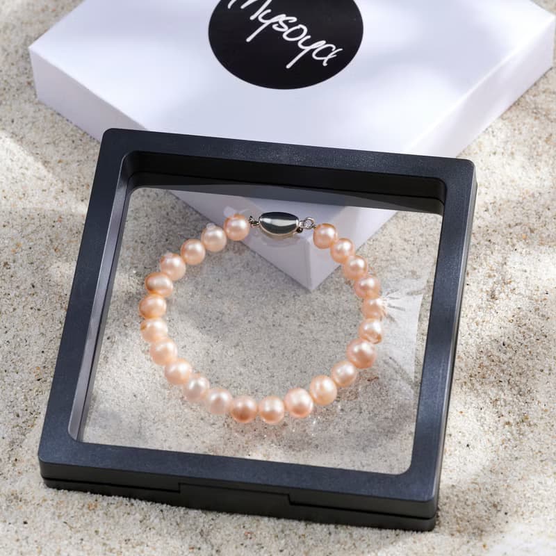 天然粉色淡水珍珠手鍊 銀色元寶扣 8-9mm   簡約時尚 情人節禮物