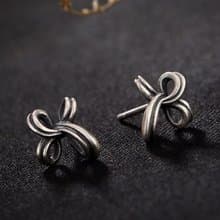 S 925 Sterling Silver Irregular Bowknot Stud Earrings Retro Vulcanized Thai
