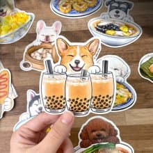 狗狗插畫貼紙_狗狗與台灣美食10入/防水大貼紙/現貨/台灣製造