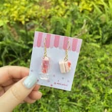 水果特飲 配 水果蛋糕 手作 耳環 (UV滴膠+樹脂黏土製作)