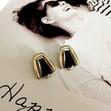 vintage jewelry  盾型黑色琺瑯夾式耳環