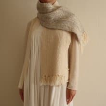 手織りマフラー　wool　gray×white　gift　情人節　生日禮物　春節　Shawl (S) 49