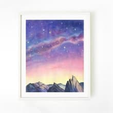 北歐風居家海報-夜晚星空-水彩畫-海報-臥室裝飾畫-民宿-風景