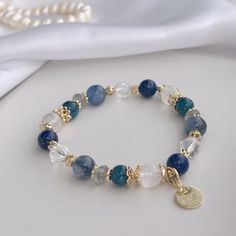 療癒 藍晶石 白月光 青金石 白水晶 磷灰石 灰月光 天然水晶手鏈