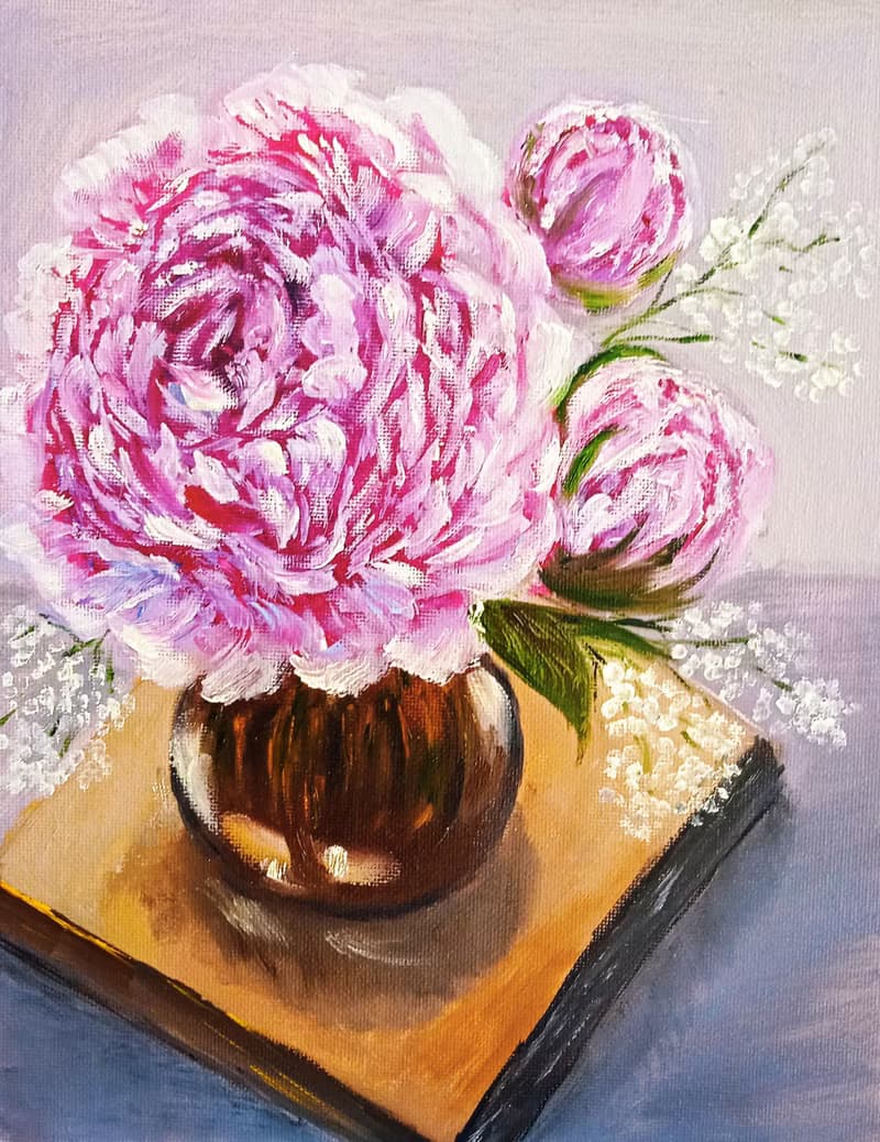 牡丹粉花原花艺术原画