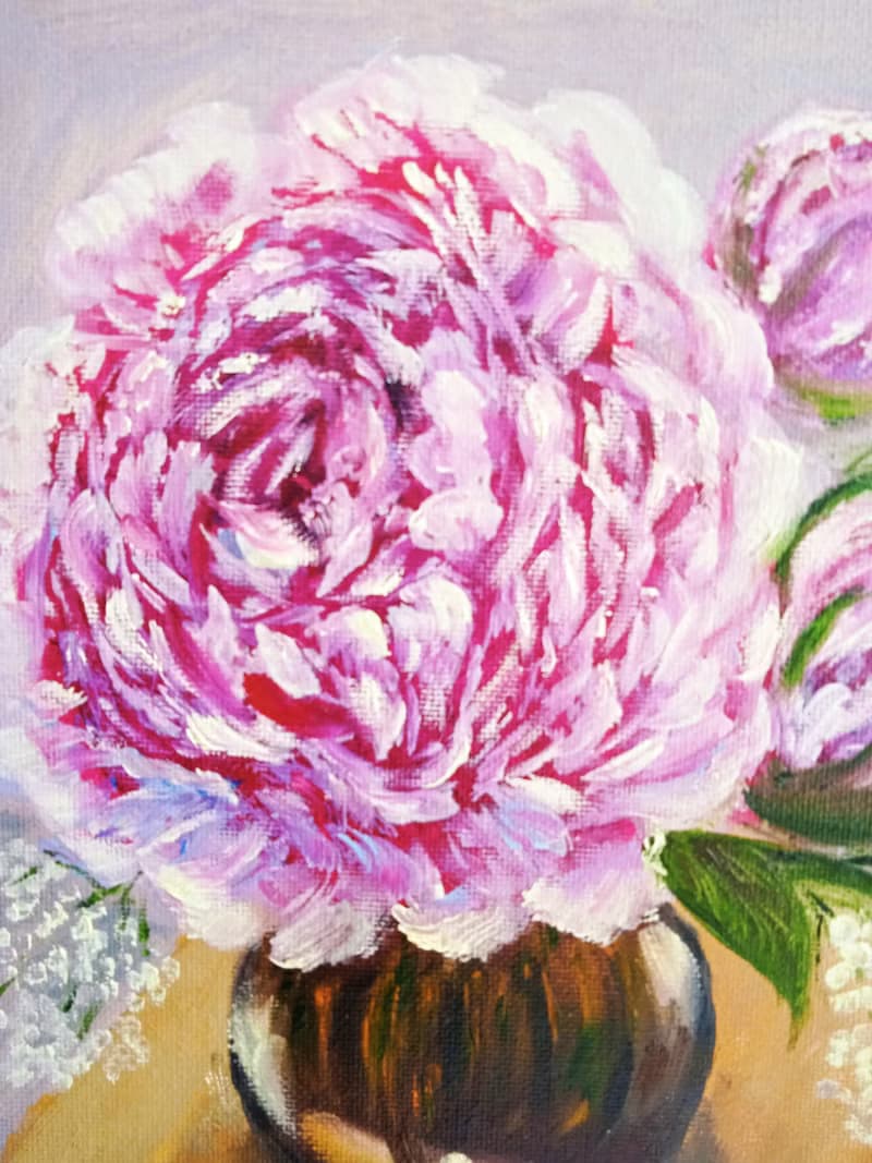 牡丹粉花原花艺术原画