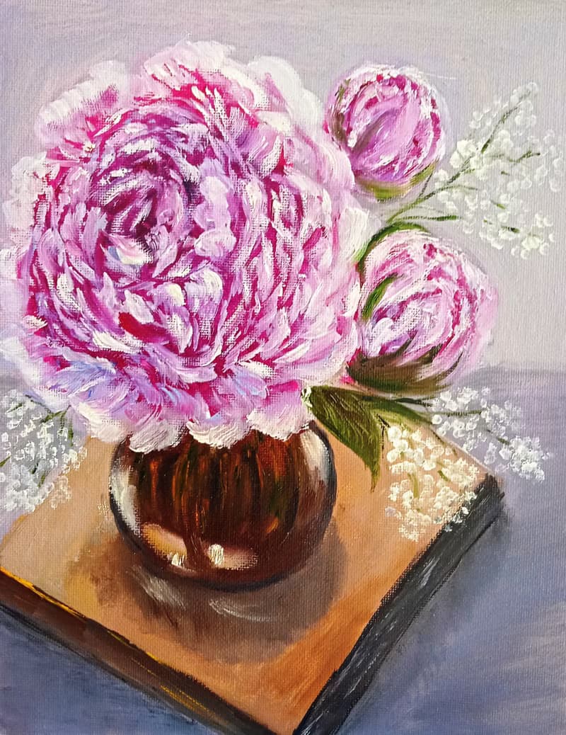牡丹粉花原花艺术原画
