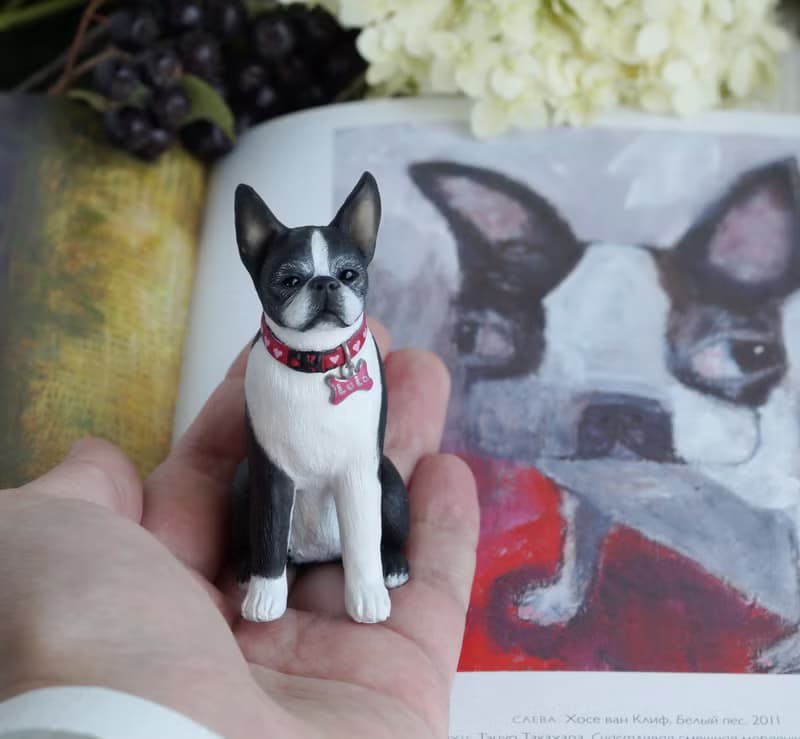Custom made. Boston terrier. Miniature figurine of your Dog made in polymer clay