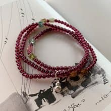 一程歸路。天然紫牙烏石榴石手鏈 三圈手串 碧璽 925純銀花生吊墜