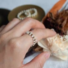 米白編織戒指 黃銅 日本珠