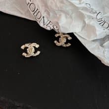 中古品 CHANEL 香奈兒 水鑽雙CC耳釘