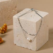 double chain+pearl magnet bracelet SV ニッケルフリーマグネットブレスレット　着脱簡単な淡水パールブレスレット　シルバー