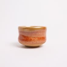 明芽窯 l 柴燒志野金彩小茶碗 橘紅 茶杯 小茶杯 陶器 蒐藏品 T