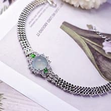 招財|貴氣|A貨翡翠高冰晴藍起膠飄花大蛋面10mm純銀鍍豪鑲手鏈