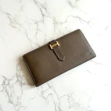 稀有古董包 Hermes棕灰金色 Bearn長夾 錢包 皮夾 中古包 二手包