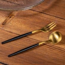 黑金色不鏽鋼甜品小匙小叉(一套2件)