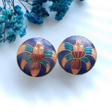 Vintage Jewelry 西洋古董飾品 紫色調 知性花卉 景泰藍 夾式耳環