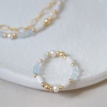 微醺氣泡 海藍寶 白紋石彈性戒 簡約款 尾戒 女生禮物 14K 包金