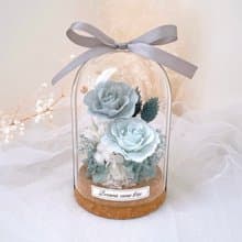 永生花玻璃盅-薄霧藍 l 共2款 不凋花玻璃盅 日本玫瑰 情人節禮物