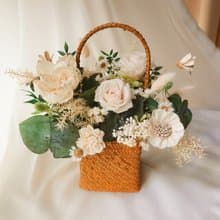 藤編竹籃永生花-白綠色