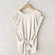 袖口抓皺腰綁結造型上衣(白)