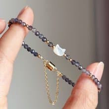 貝殼小貓咪水晶手鍊 | 堇青石 可愛磁石扣設計 | 療癒系貓咪飾品