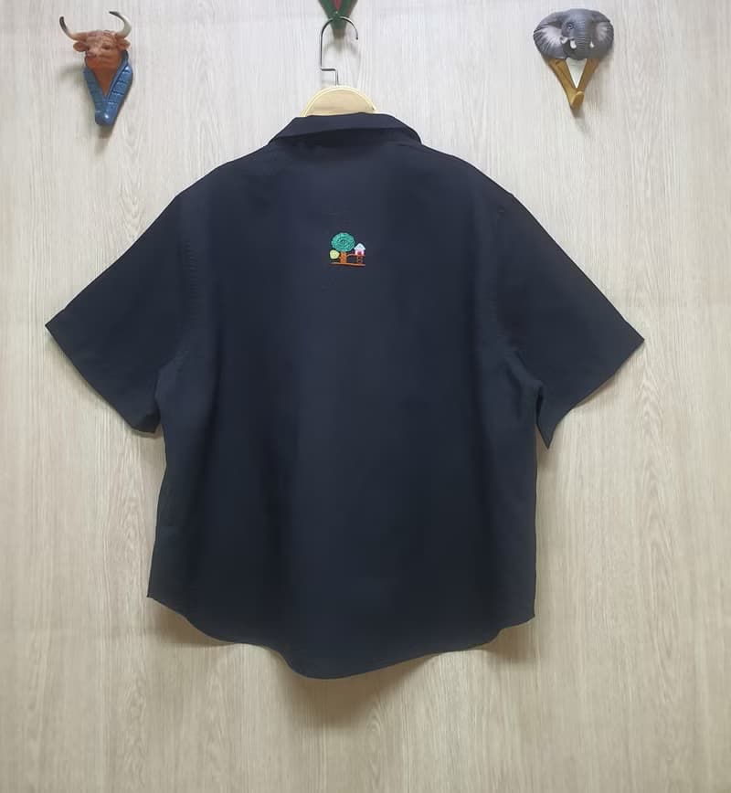 手工刺繡襯衫、黑色、亞麻麵料、氣球、幻想、天空之家