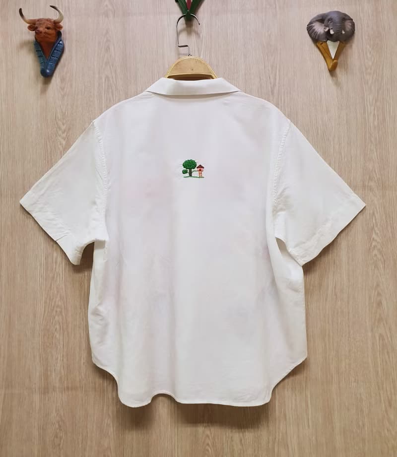 手工刺繡襯衫、黑色、亞麻麵料、氣球、幻想、天空之家