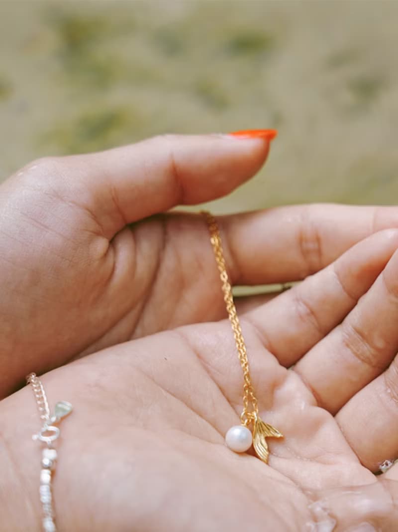 美人魚 海翼珍珠魚尾 純銀項鍊 手工 珍珠 輕珠寶 鎖骨鏈