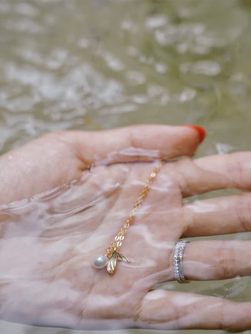 美人魚 海翼珍珠魚尾 純銀項鍊 手工 珍珠 輕珠寶 鎖骨鏈