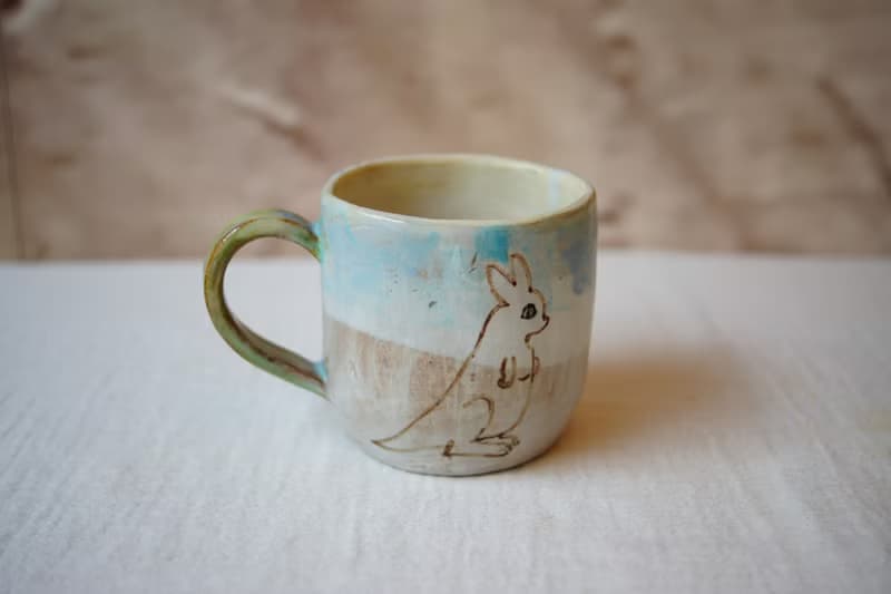 手作粉引 粉彩袋鼠 馬克杯 200ml 咖啡杯 茶杯 水杯