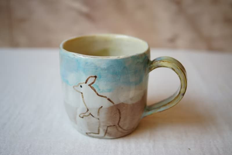 手作粉引 粉彩袋鼠 馬克杯 200ml 咖啡杯 茶杯 水杯