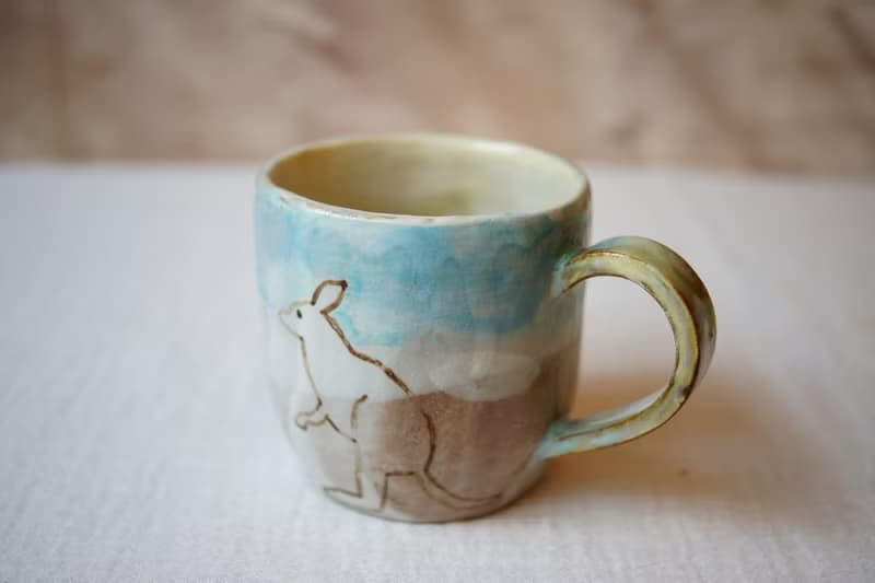 手作粉引 粉彩袋鼠 馬克杯 200ml 咖啡杯 茶杯 水杯