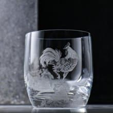 395cc 上海【Lucaris】雞鳴富貴圖中國風生肖雞 無鉛水晶威士忌杯
