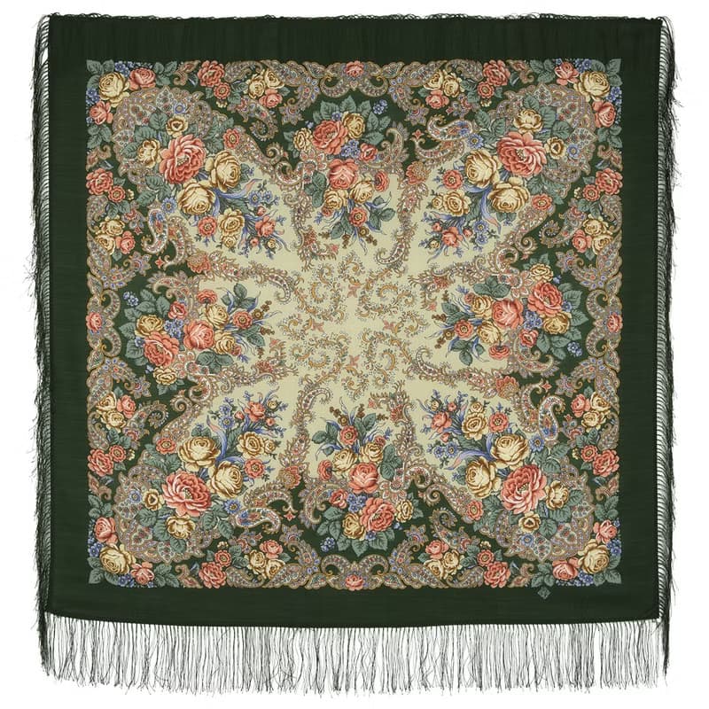 Original Pavlovo Posad Russian Shawl 100% Wool Woolen Scarf 110x110 cm 1624-9