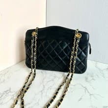 絕版中古包 Chanel黑色皮革鏈條包 單肩包 側背包 二手包 古董包