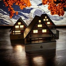 【木屋小夜燈-三連合掌】床頭燈/桌面擺件/合掌村/原創設計/USB/L