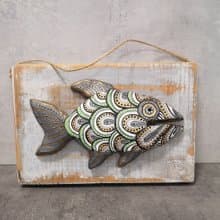 Wall Decor Fish on a board, Hand-made, hand-painted, vintage wooden base