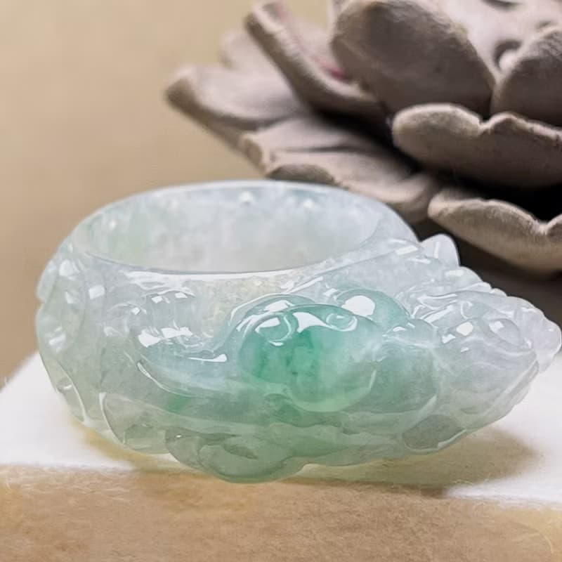 【招財神獸】冰飄綠翡翠貔貅玉戒| 國際17圍|天然緬甸玉翡翠A貨