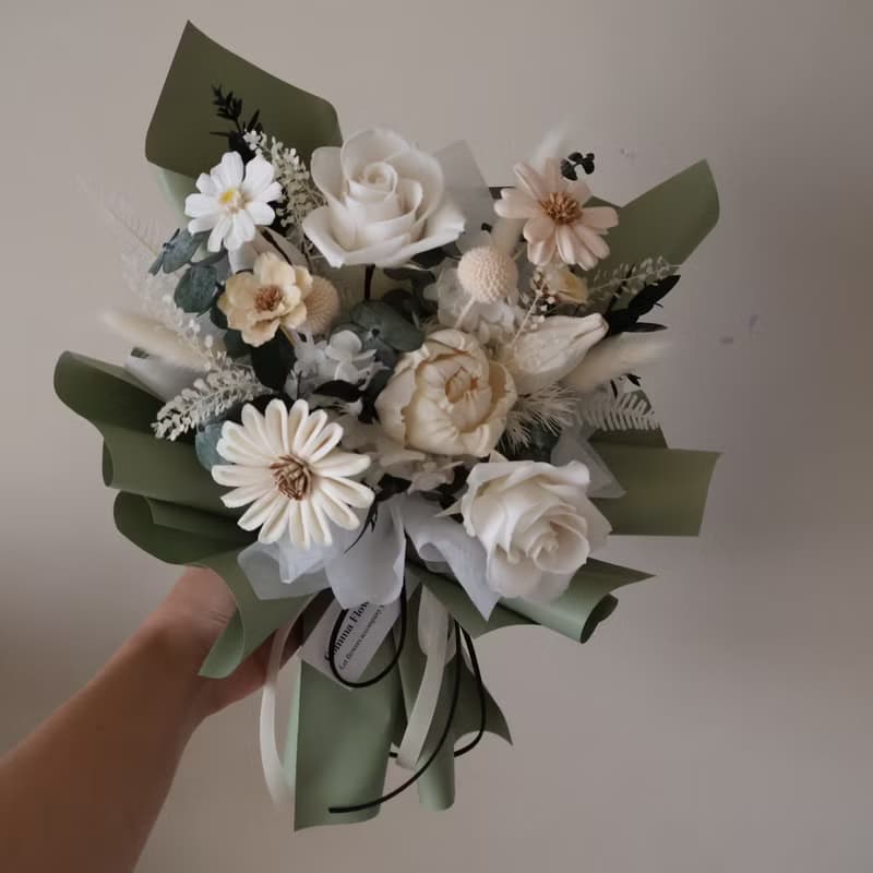 白玫瑰花束 白綠色系 森林系永生花束 情人節花束 生日花束